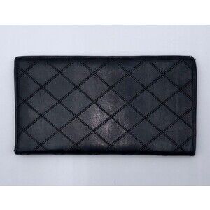 Authentic Chanel Vintage Quilted Leather Long Wallet Black billfold